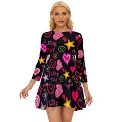 Multicolored Wallpaper, Love Vector Hearts Background Romantic Long Sleeve Babydoll Dress by Wegoenart