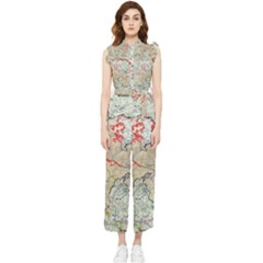 Misc Map Wallpaper Women s Frill Top Chiffon Jumpsuit