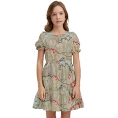 Misc Map Wallpaper Kids  Puff Sleeved Dress by Wegoenart