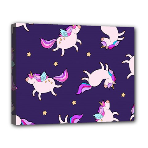 Fantasy Fat Unicorn Horse-pattern Fabric Design Canvas 14  X 11  (stretched)