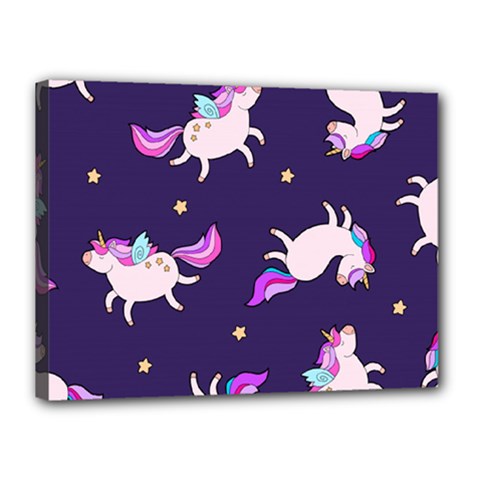 Fantasy Fat Unicorn Horse-pattern Fabric Design Canvas 16  X 12  (stretched) by Wegoenart