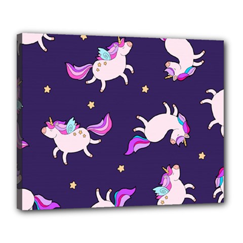 Fantasy Fat Unicorn Horse-pattern Fabric Design Canvas 20  X 16  (stretched) by Wegoenart