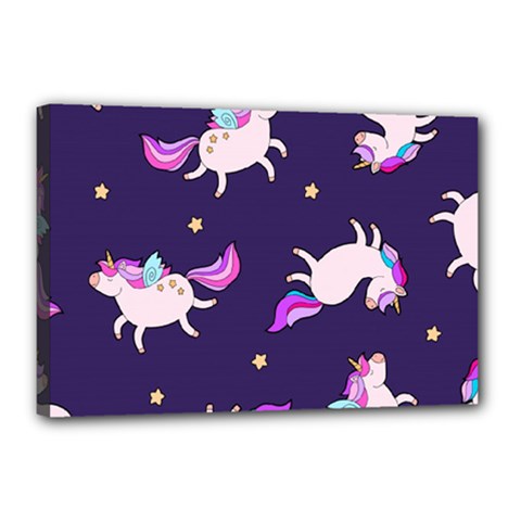 Fantasy Fat Unicorn Horse-pattern Fabric Design Canvas 18  X 12  (stretched) by Wegoenart