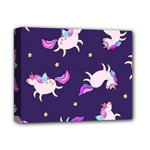 Fantasy Fat Unicorn Horse-pattern Fabric Design Deluxe Canvas 14  X 11  (stretched) by Wegoenart