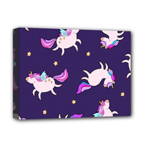 Fantasy Fat Unicorn Horse-pattern Fabric Design Deluxe Canvas 16  X 12  (stretched)  by Wegoenart