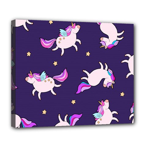 Fantasy Fat Unicorn Horse-pattern Fabric Design Deluxe Canvas 24  X 20  (stretched) by Wegoenart