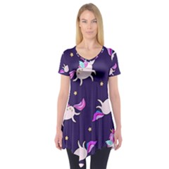 Fantasy Fat Unicorn Horse-pattern Fabric Design Short Sleeve Tunic  by Wegoenart