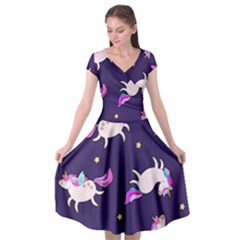 Fantasy Fat Unicorn Horse-pattern Fabric Design Cap Sleeve Wrap Front Dress by Wegoenart