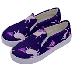 Fantasy Fat Unicorn Horse-pattern Fabric Design Kids  Canvas Slip Ons by Wegoenart