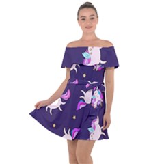 Fantasy Fat Unicorn Horse-pattern Fabric Design Off Shoulder Velour Dress by Wegoenart