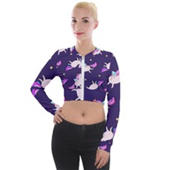 Fantasy Fat Unicorn Horse-pattern Fabric Design Long Sleeve Cropped Velvet Jacket by Wegoenart