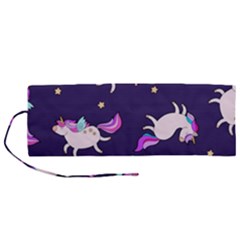 Fantasy Fat Unicorn Horse-pattern Fabric Design Roll Up Canvas Pencil Holder (m) by Wegoenart