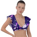 Fantasy Fat Unicorn Horse-pattern Fabric Design Plunge Frill Sleeve Bikini Top View1