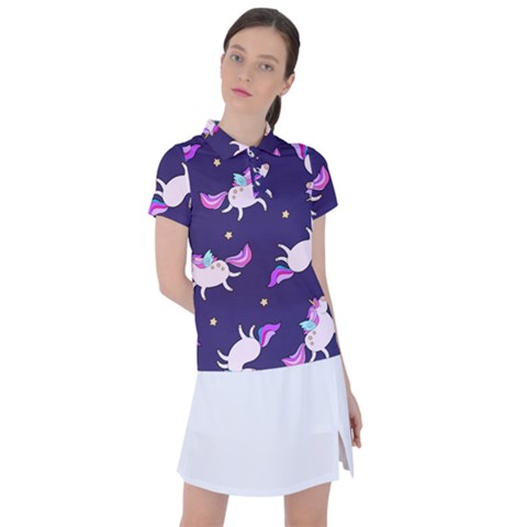 Fantasy Fat Unicorn Horse-pattern Fabric Design Women s Polo Tee by Wegoenart