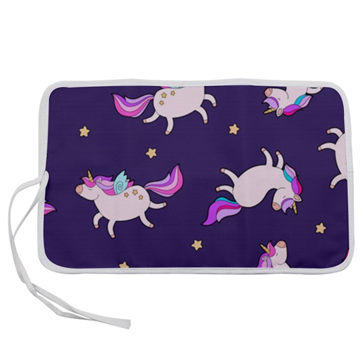 Fantasy Fat Unicorn Horse-pattern Fabric Design Pen Storage Case (L)