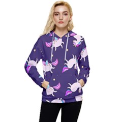 Fantasy Fat Unicorn Horse-pattern Fabric Design Women s Lightweight Drawstring Hoodie by Wegoenart