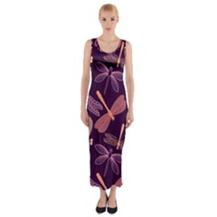 Dragonfly Pattern Design Fitted Maxi Dress by Wegoenart