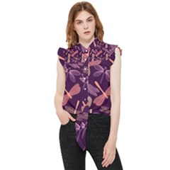 Dragonfly Pattern Design Frill Detail Shirt by Wegoenart