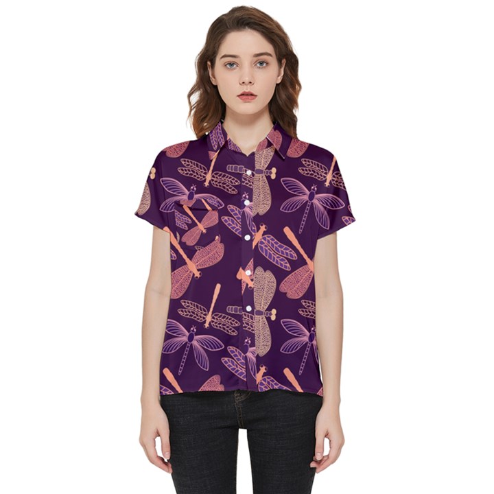 Dragonfly Pattern Design Short Sleeve Pocket Shirt