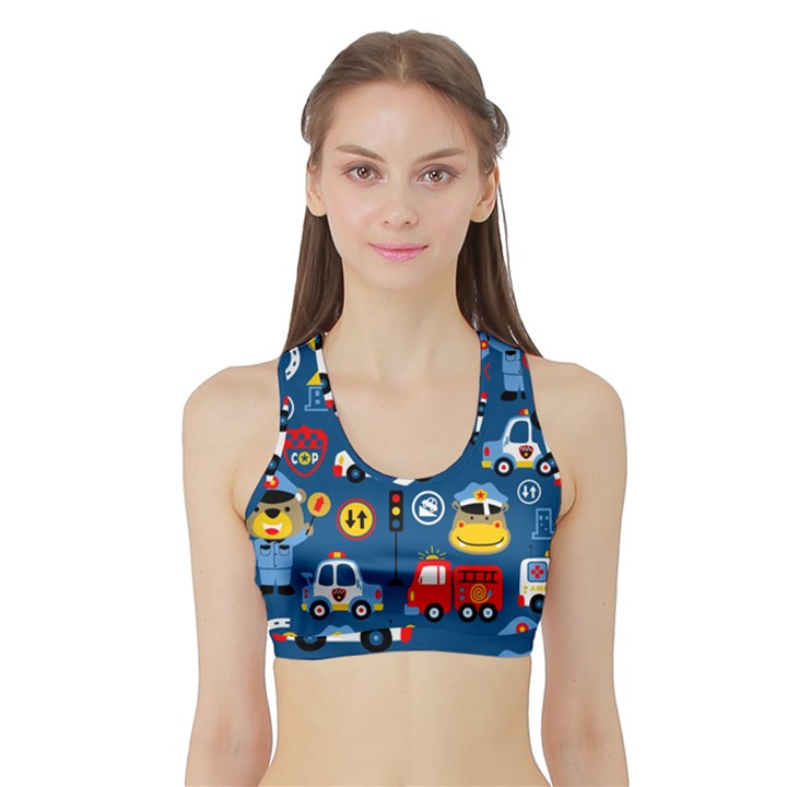 Car Cars Seamless Pattern Vector Rescue Team Cartoon Sports Bra with Border