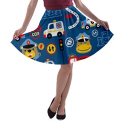 Car Cars Seamless Pattern Vector Rescue Team Cartoon A-line Skater Skirt by Wegoenart