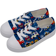 Car Cars Seamless Pattern Vector Rescue Team Cartoon Kids  Low Top Canvas Sneakers by Wegoenart