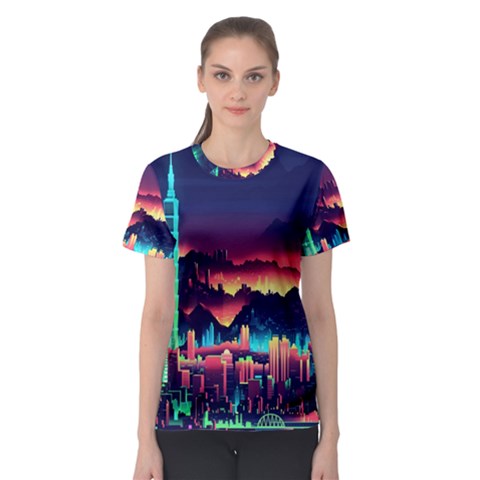 Cityscape Building Painting 3d City Illustration Women s Sport Mesh Tee by danenraven