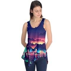 Cityscape Building Painting 3d City Illustration Sleeveless Tunic by danenraven