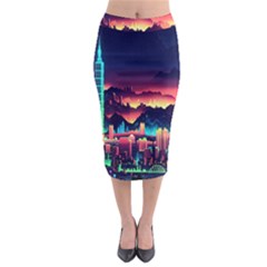 Cityscape Building Painting 3d City Illustration Midi Pencil Skirt by danenraven