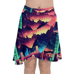 Cityscape Building Painting 3d City Illustration Chiffon Wrap Front Skirt by danenraven