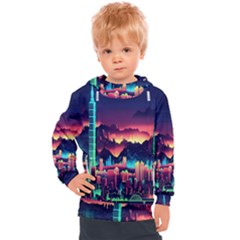 Cityscape Building Painting 3d City Illustration Kids  Hooded Pullover by danenraven