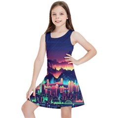 Cityscape Building Painting 3d City Illustration Kids  Lightweight Sleeveless Dress by danenraven