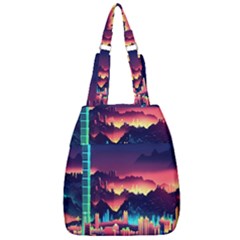 Cityscape Building Painting 3d City Illustration Center Zip Backpack by danenraven