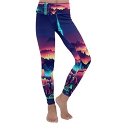 Cityscape Building Painting 3d City Illustration Kids  Lightweight Velour Classic Yoga Leggings by danenraven