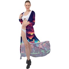 Cityscape Building Painting 3d City Illustration Maxi Chiffon Beach Wrap by danenraven