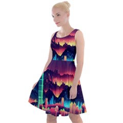 Cityscape Building Painting 3d City Illustration Knee Length Skater Dress by danenraven