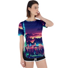 Cityscape Building Painting 3d City Illustration Perpetual Short Sleeve T-shirt by danenraven