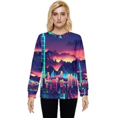 Cityscape Building Painting 3d City Illustration Hidden Pocket Sweatshirt by danenraven