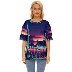 Cityscape Building Painting 3d City Illustration Oversized Basic Tee by danenraven