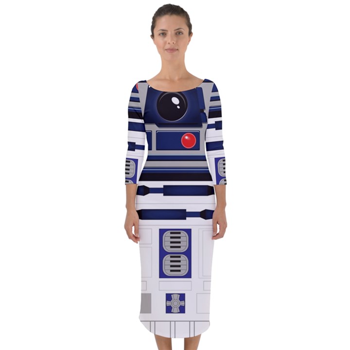 Robot R2d2 R2 D2 Pattern Quarter Sleeve Midi Bodycon Dress