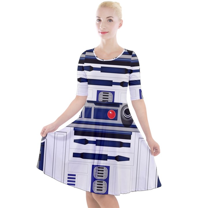 Robot R2d2 R2 D2 Pattern Quarter Sleeve A-Line Dress