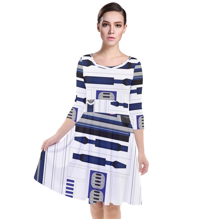 Robot R2d2 R2 D2 Pattern Quarter Sleeve Waist Band Dress