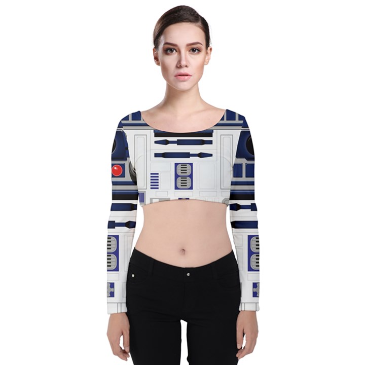 Robot R2d2 R2 D2 Pattern Velvet Long Sleeve Crop Top