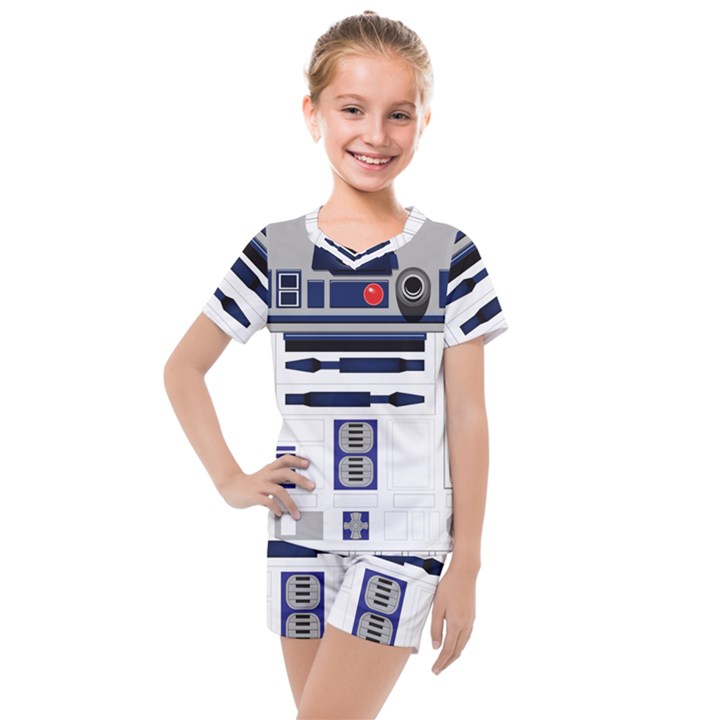 Robot R2d2 R2 D2 Pattern Kids  Mesh Tee and Shorts Set