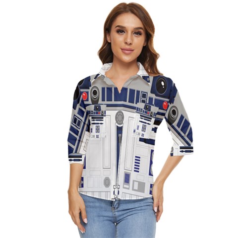 Robot R2d2 R2 D2 Pattern Women s Quarter Sleeve Pocket Shirt by Jancukart