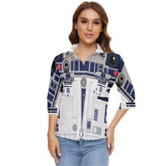 Robot R2d2 R2 D2 Pattern Women s Quarter Sleeve Pocket Shirt