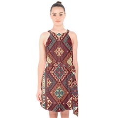 Armenian Carpet Halter Collar Waist Tie Chiffon Dress