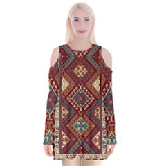 Armenian Carpet Velvet Long Sleeve Shoulder Cutout Dress