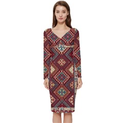 Armenian Carpet Long Sleeve V-neck Bodycon Dress  by Gohar