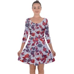 Abstract Random Painted Texture Quarter Sleeve Skater Dress